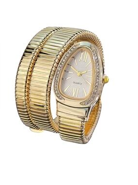 Serpent serpentine Gold Coil Wrap Bracelet Watch Vintage Snake-Inspired Design